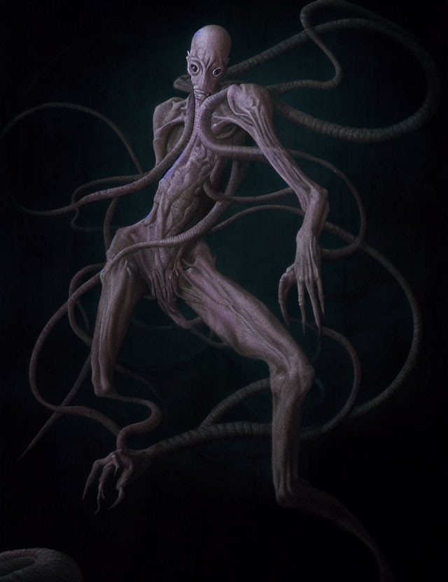 Elongated Limbs and Tentacle-Like Appendages on Humanoid Creature