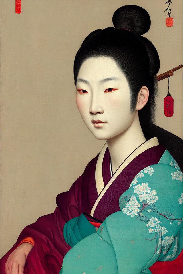 Japanese Portrait: Woman in Geisha Makeup and Kimono