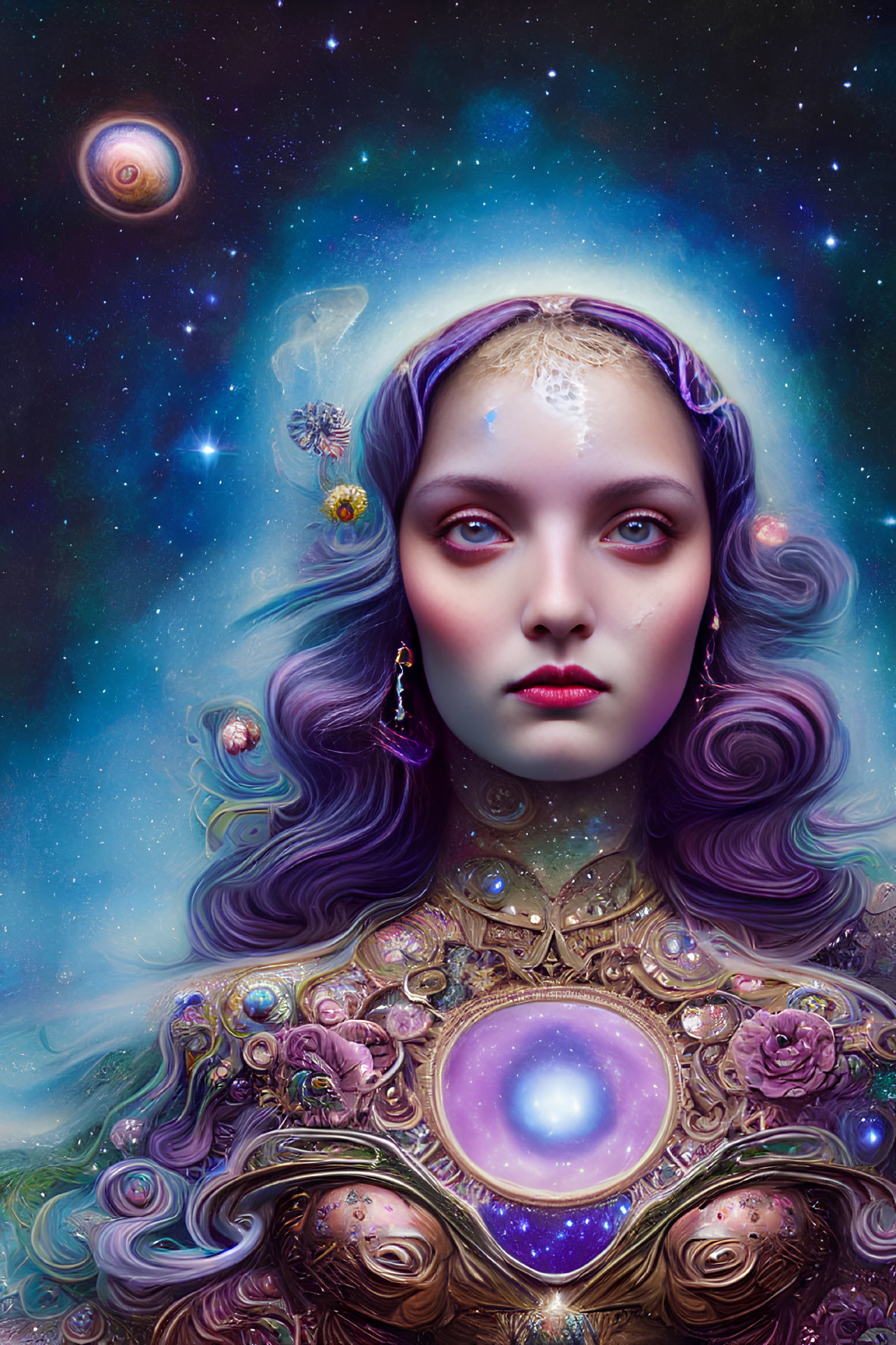 Digital Artwork: Woman with Cosmic Features