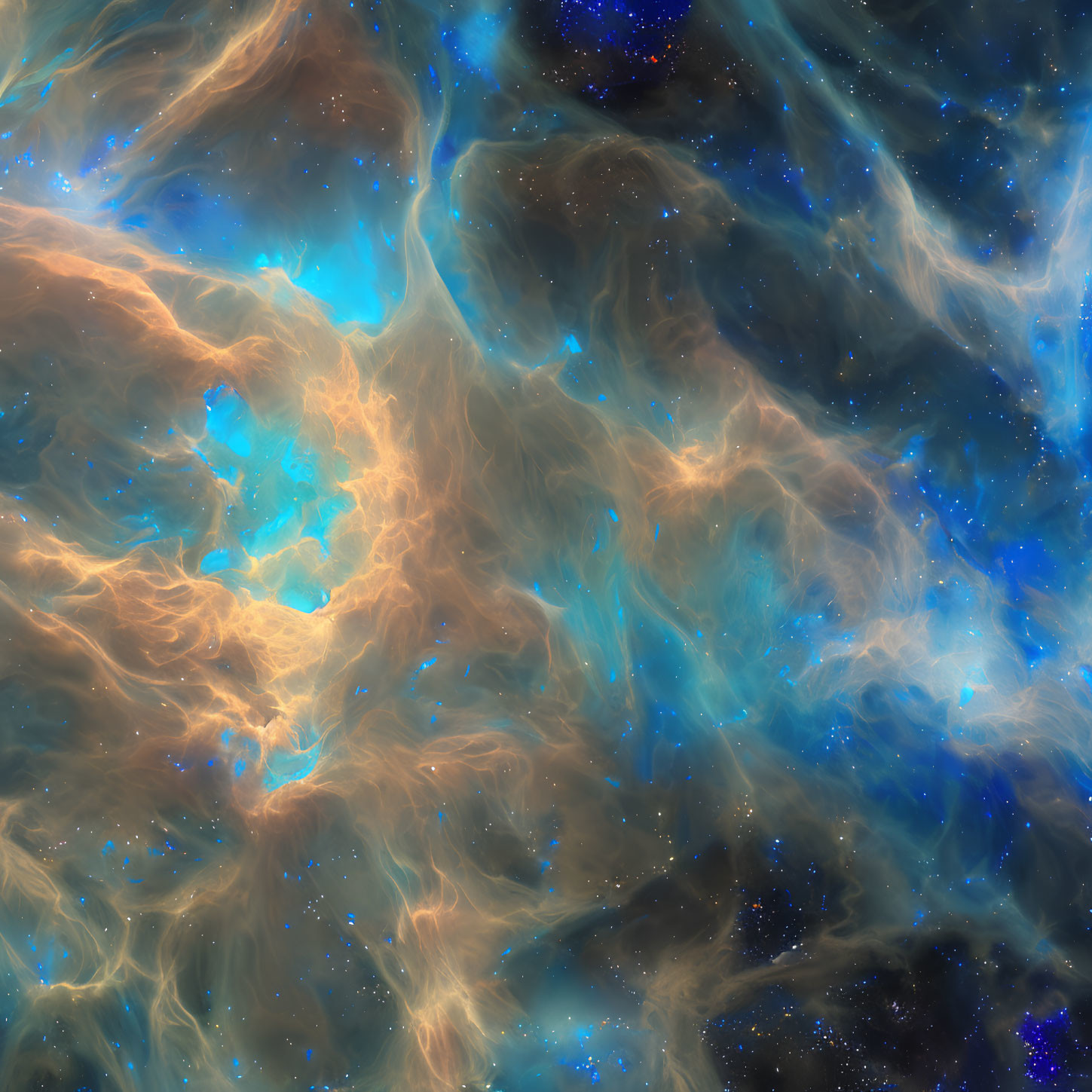 Swirling Blue and Orange Nebulae in Dark Universe