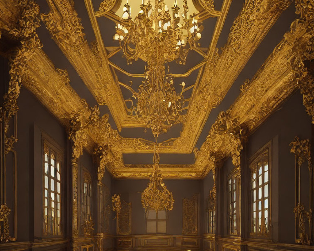 Luxurious Room with Gold Detailing and Chandeliers