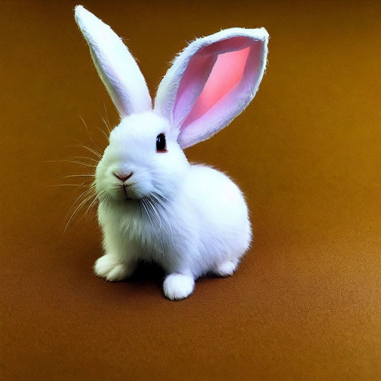 White Plush Toy Rabbit with Pink Inner Ears on Brown Surface