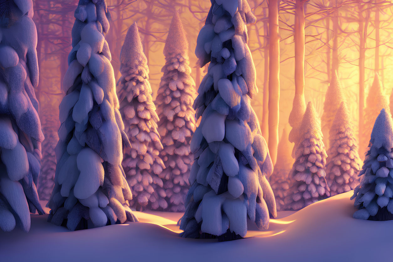 Serene Winter Forest with Snow-Covered Pine Trees