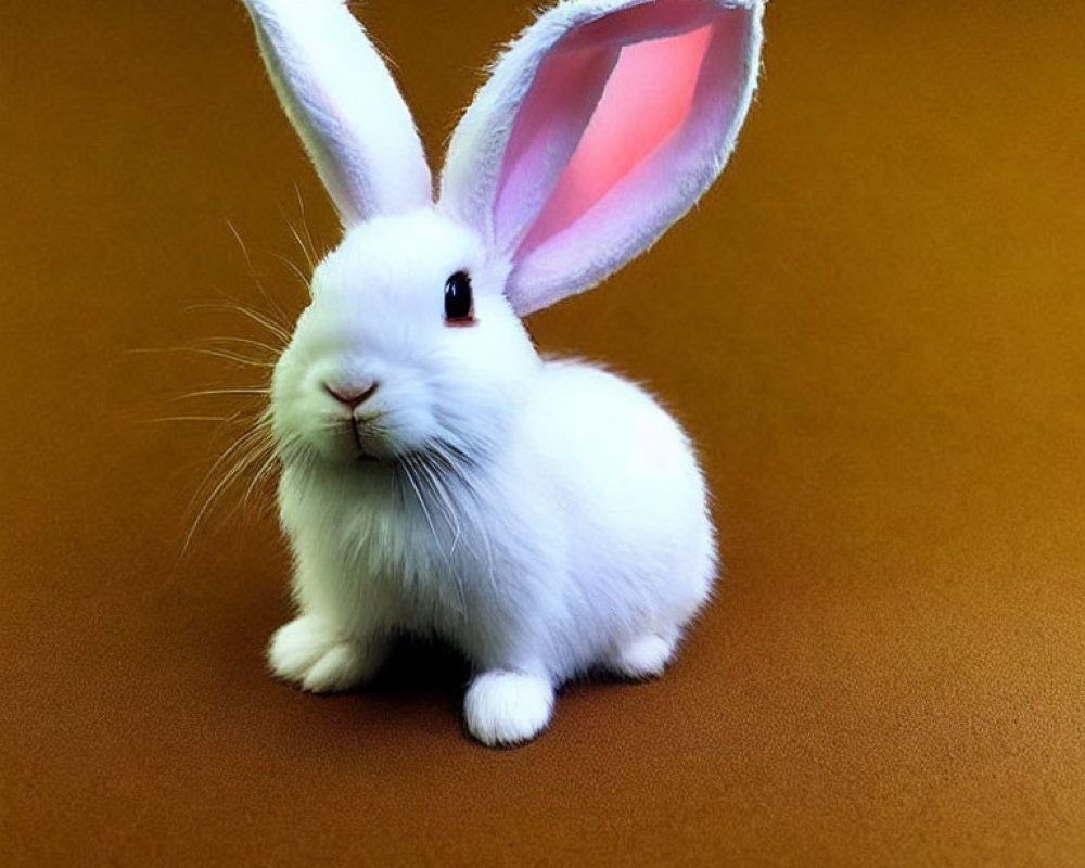 White Plush Toy Rabbit with Pink Inner Ears on Brown Surface