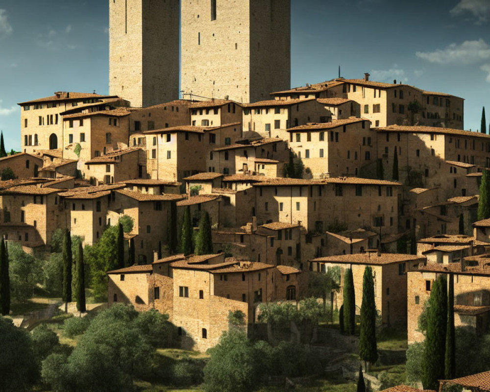 Stone Buildings & Tower in Historic Hilltop Village