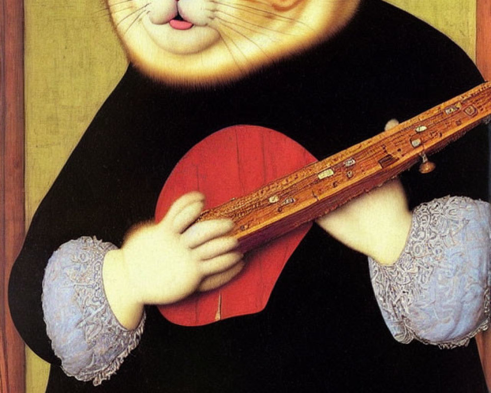 Anthropomorphic Cat in Renaissance Attire Playing Lute