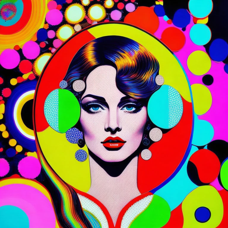 Colorful Pop Art Portrait of Woman with Bold Patterns