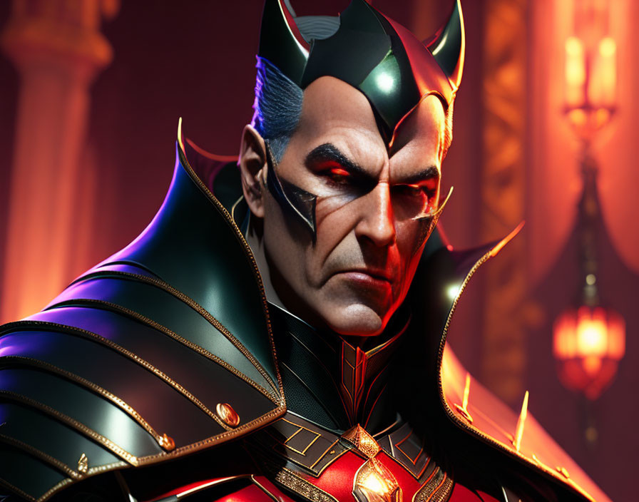 Detailed 3D illustration of stern male figure in villainous costume