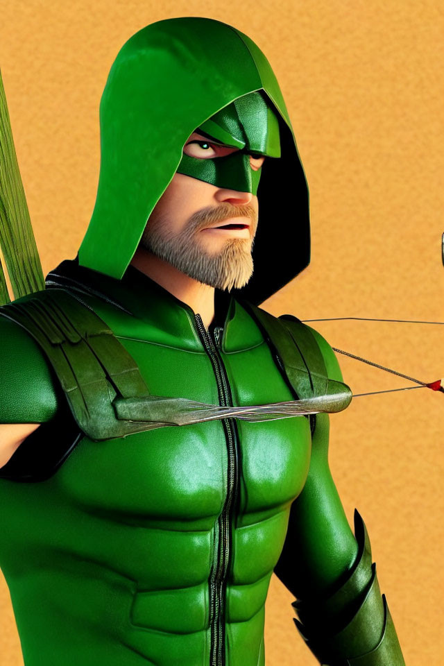 Male Archer Superhero 3D Rendering in Green Costume