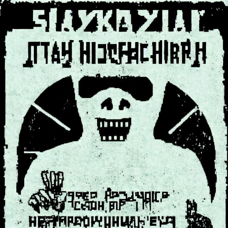 Monochrome Cyrillic skull and crossbones graphic with flag elements