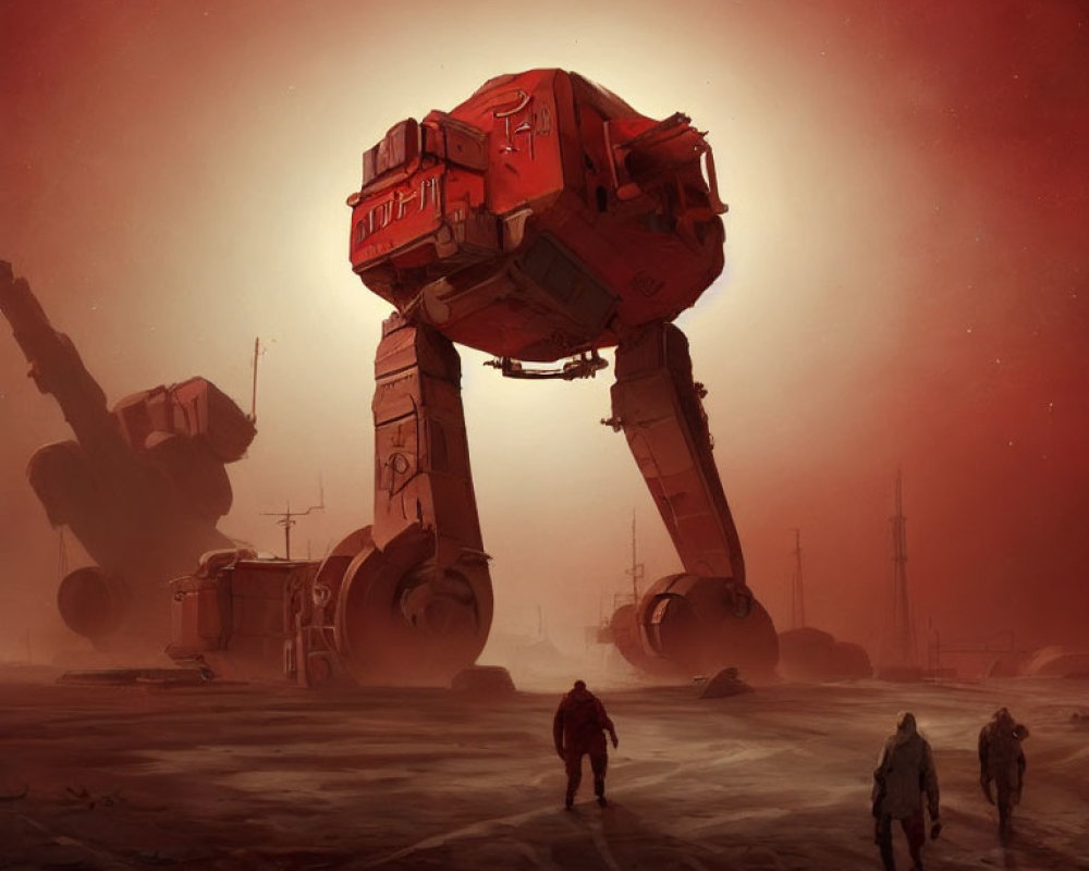 Group Walking Towards Massive Bipedal Walkers in Red Sky