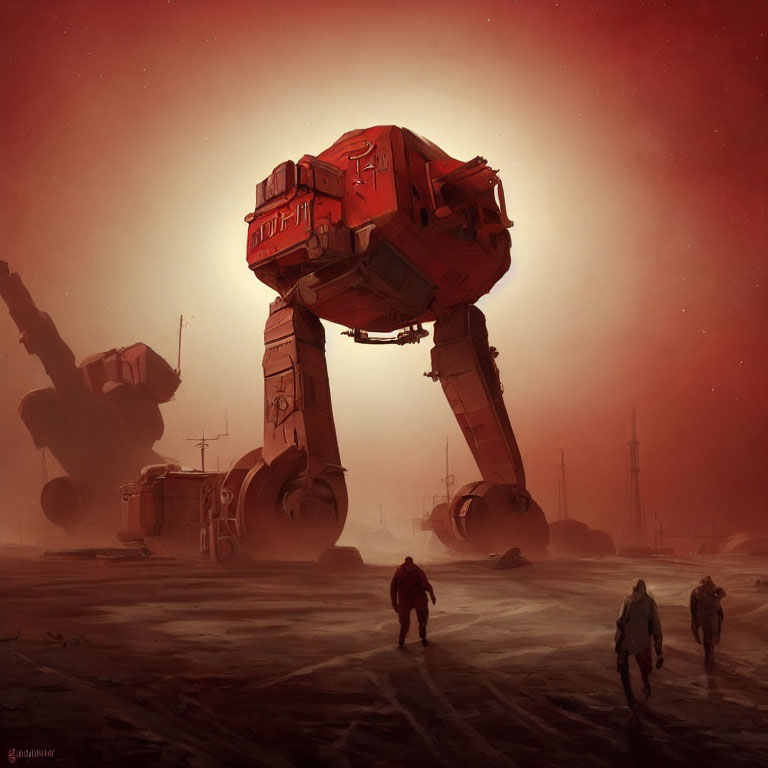 Group Walking Towards Massive Bipedal Walkers in Red Sky