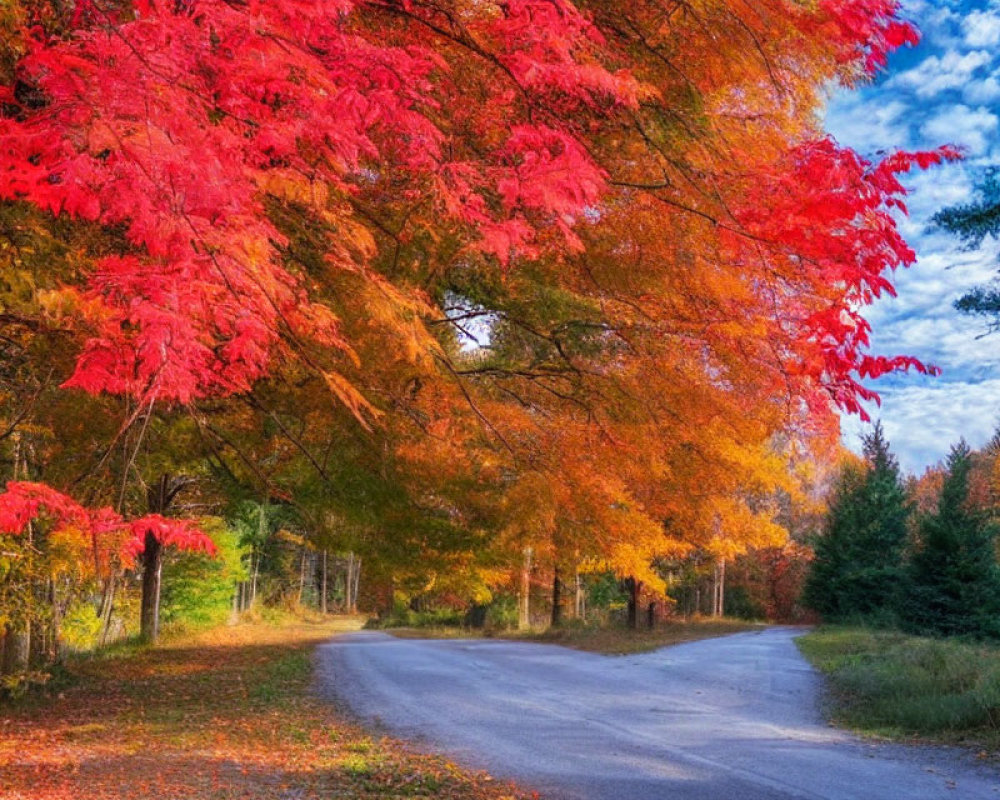 Scenic autumn landscape with winding road and vibrant foliage