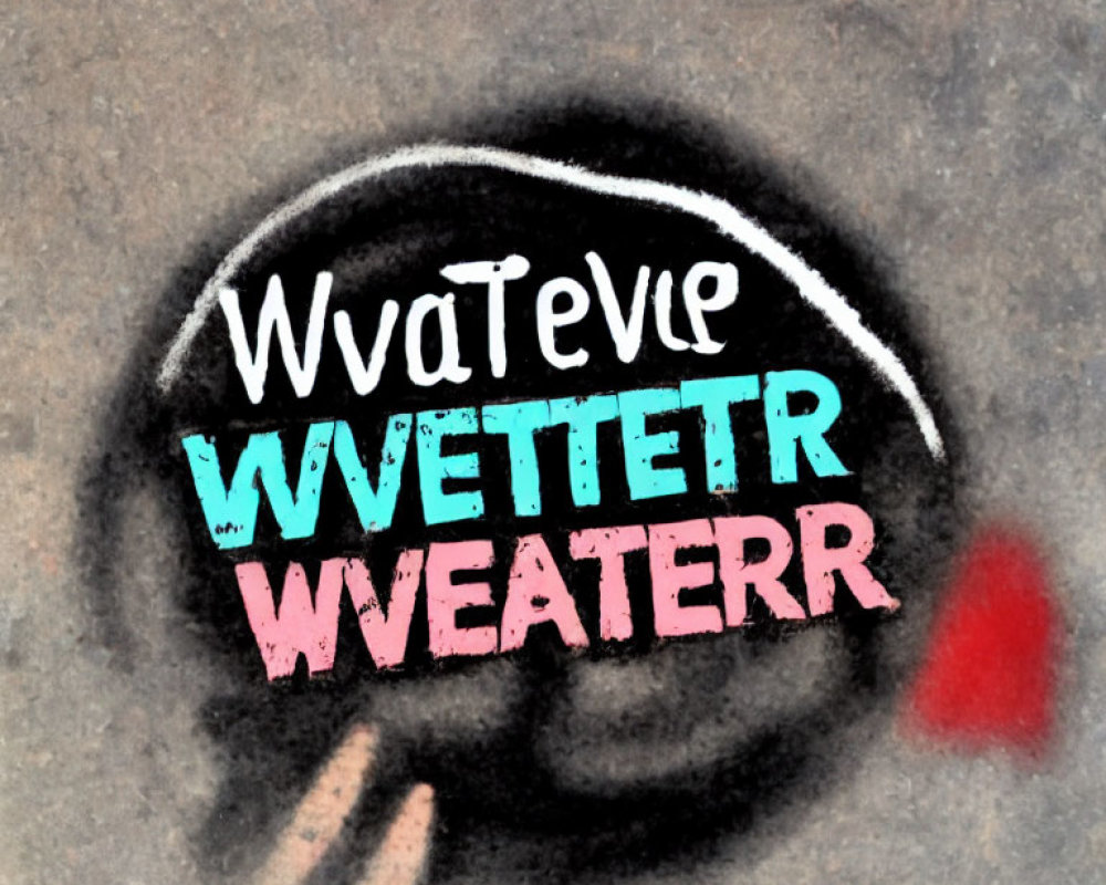Distorted image featuring overlapping "Weather" text in various fonts and colors
