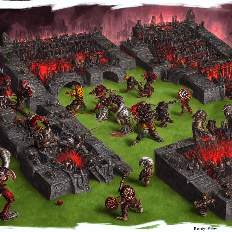 Armored Orcs and Warriors Clash in Fantasy Battle Scene