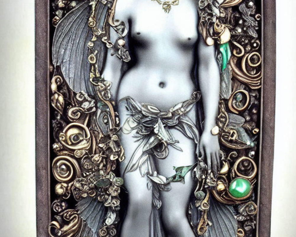 Art Nouveau Winged Female Figure Relief with Foliage and Gem Accents