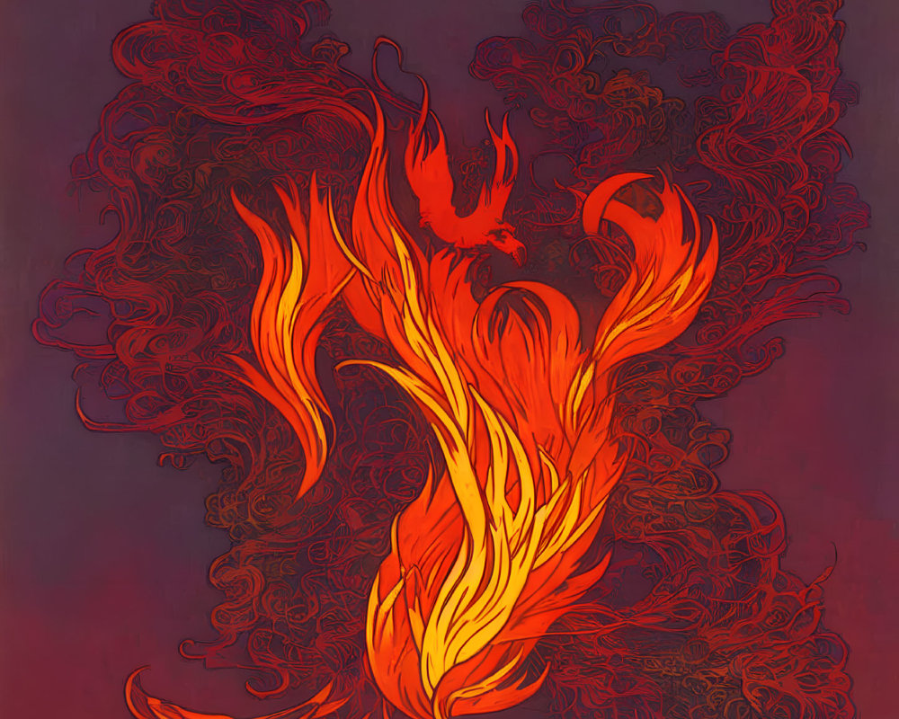 Vibrant Orange and Red Flames on Deep Red Background