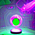 Colorful 3D Rendered Image with Green Orb in Pink Sphere