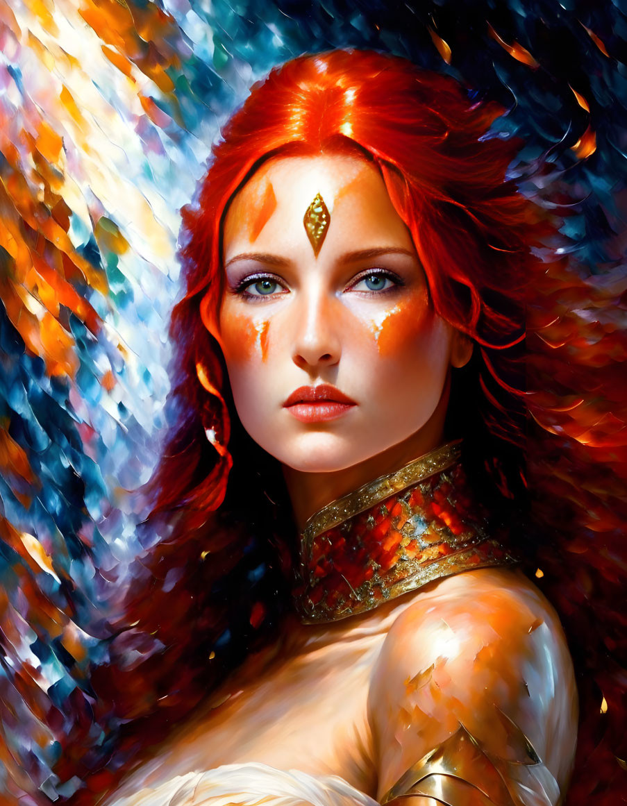 Vibrant portrait of woman with red hair and blue eyes