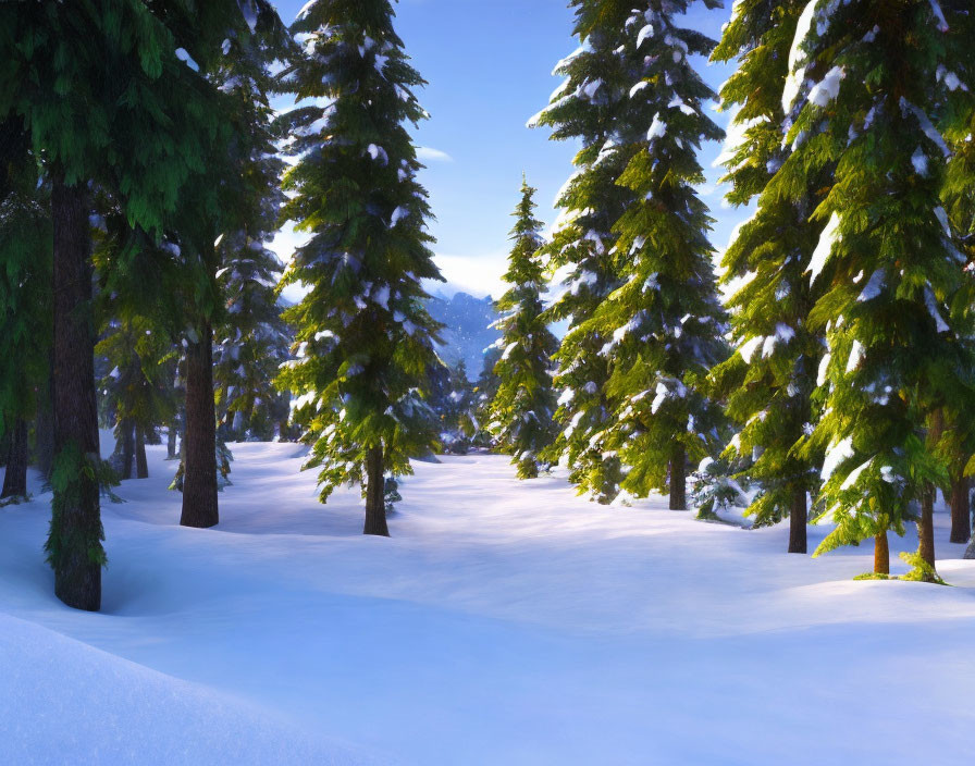 Winter Scene: Evergreen Trees in Snowy Landscape