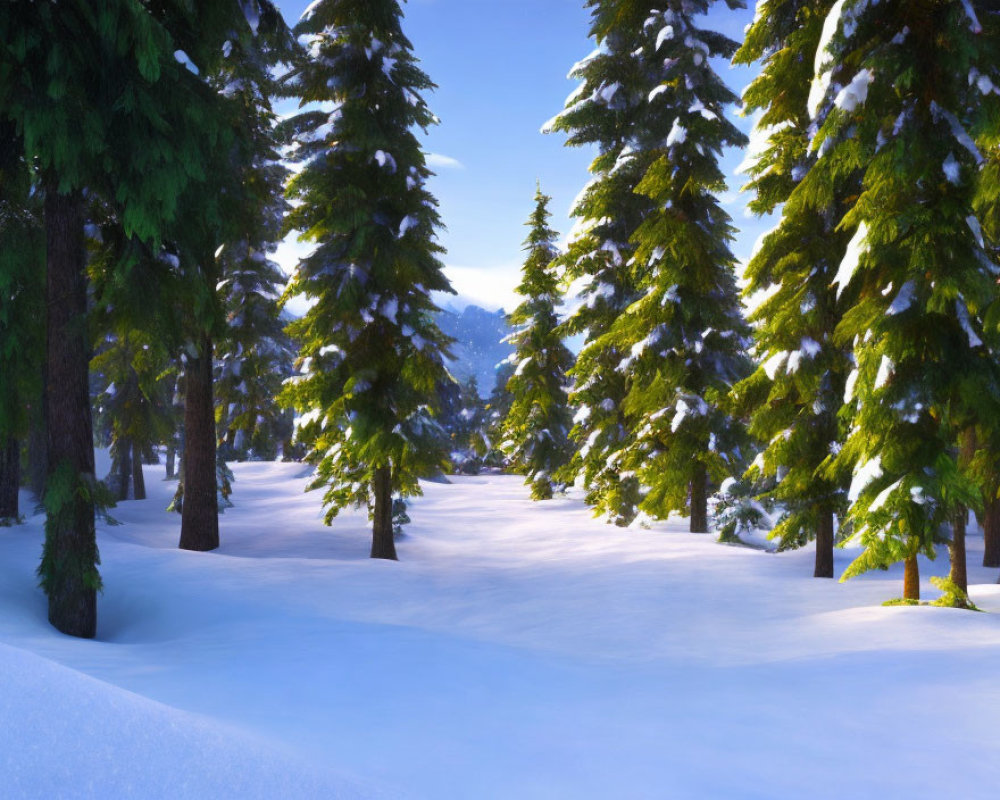 Winter Scene: Evergreen Trees in Snowy Landscape