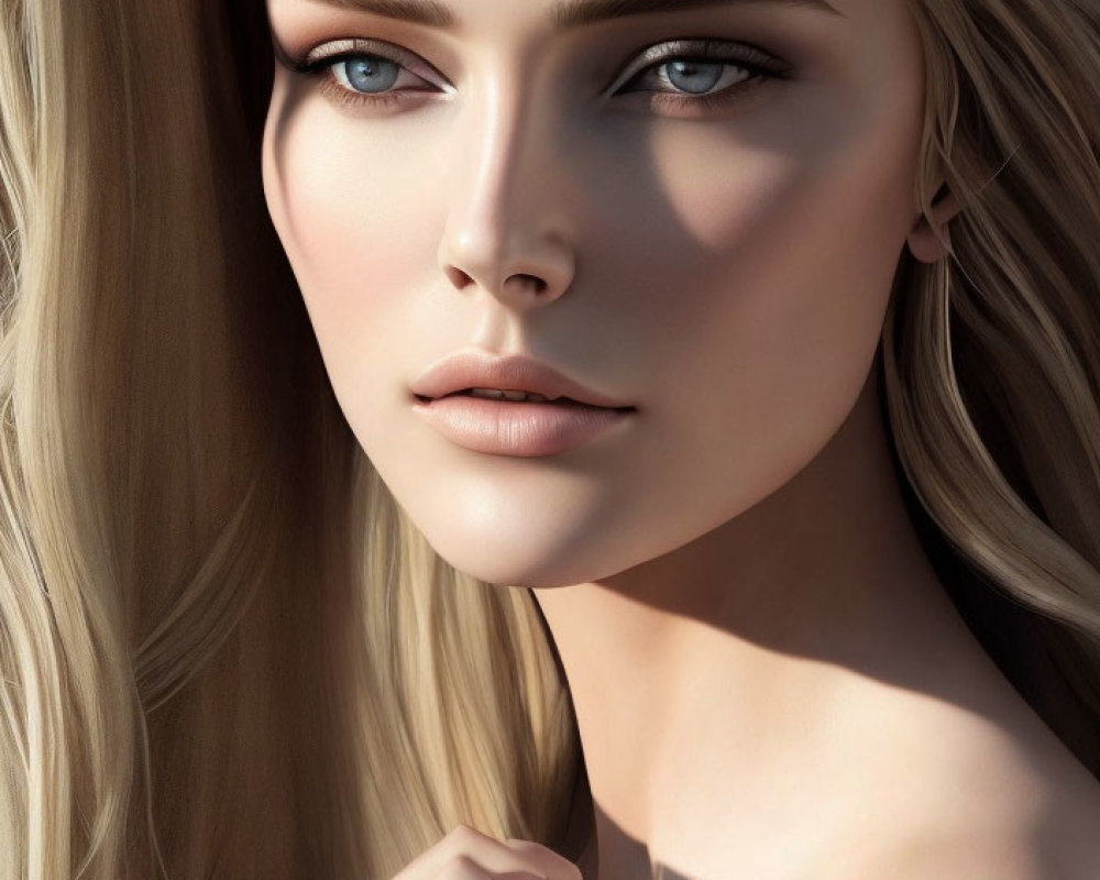 Blonde Woman with Blue Eyes in Detailed Digital Art