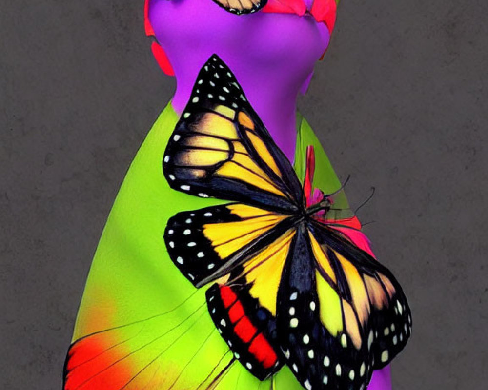 Colorful Dress Mannequin with Large Butterflies Displayed