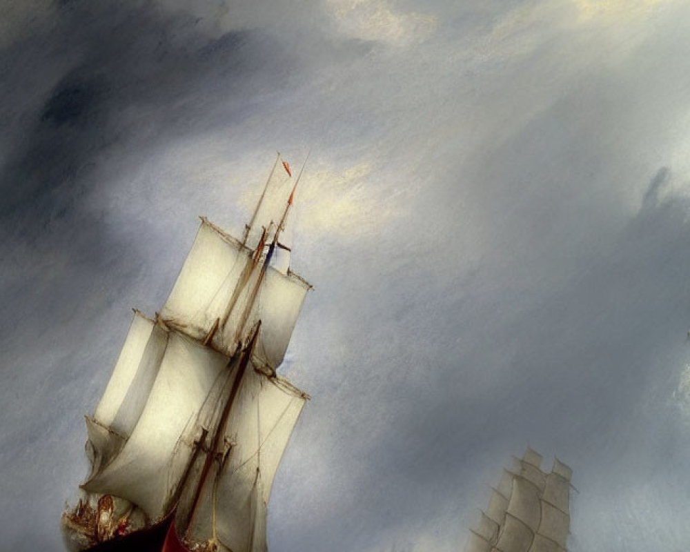 Maritime scene: Two sailing ships in stormy seas