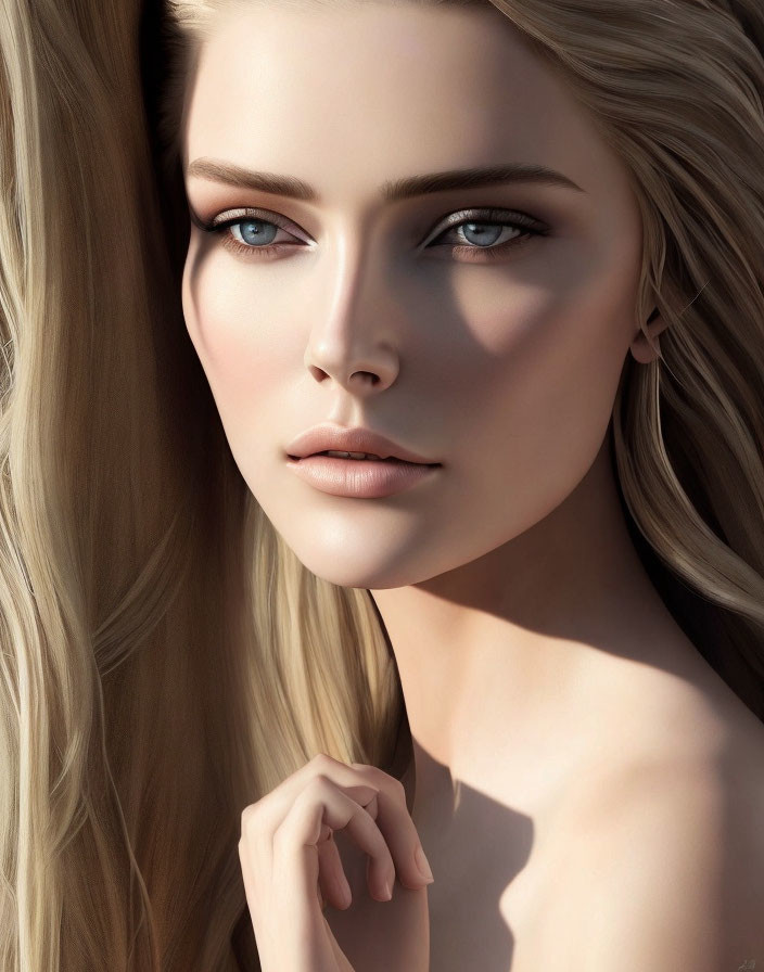 Blonde Woman with Blue Eyes in Detailed Digital Art