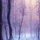 Purple-Hued Forest Watercolor Painting with Walking Figure