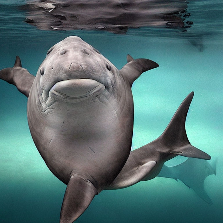 Gray Beluga Whale Smiling Underwater