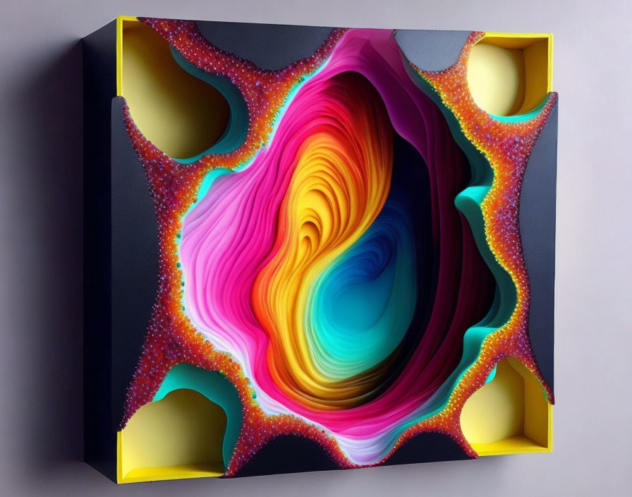 Colorful Swirling Abstract 3D Art in Gray Frame