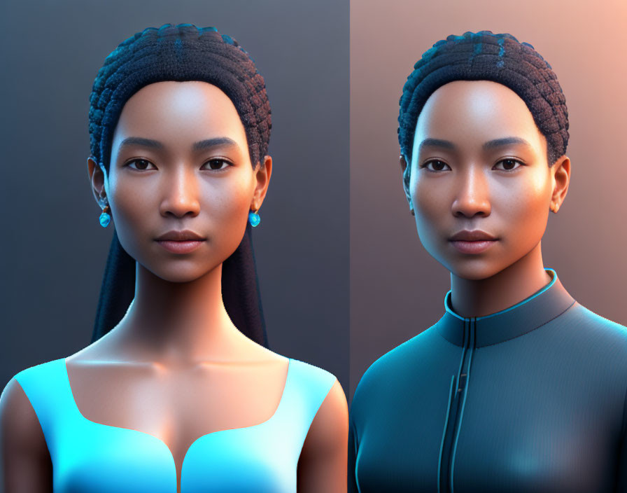 Dark-skinned female character in beanie and turquoise earrings on gradient background