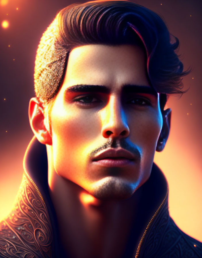 Stylized man digital artwork with high fade haircut and glowing outline