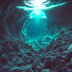 Sunlit Opening Surrounded by Coral Formations in Underwater View