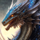 Majestic Dragon with Blue Scales and Amber Eyes