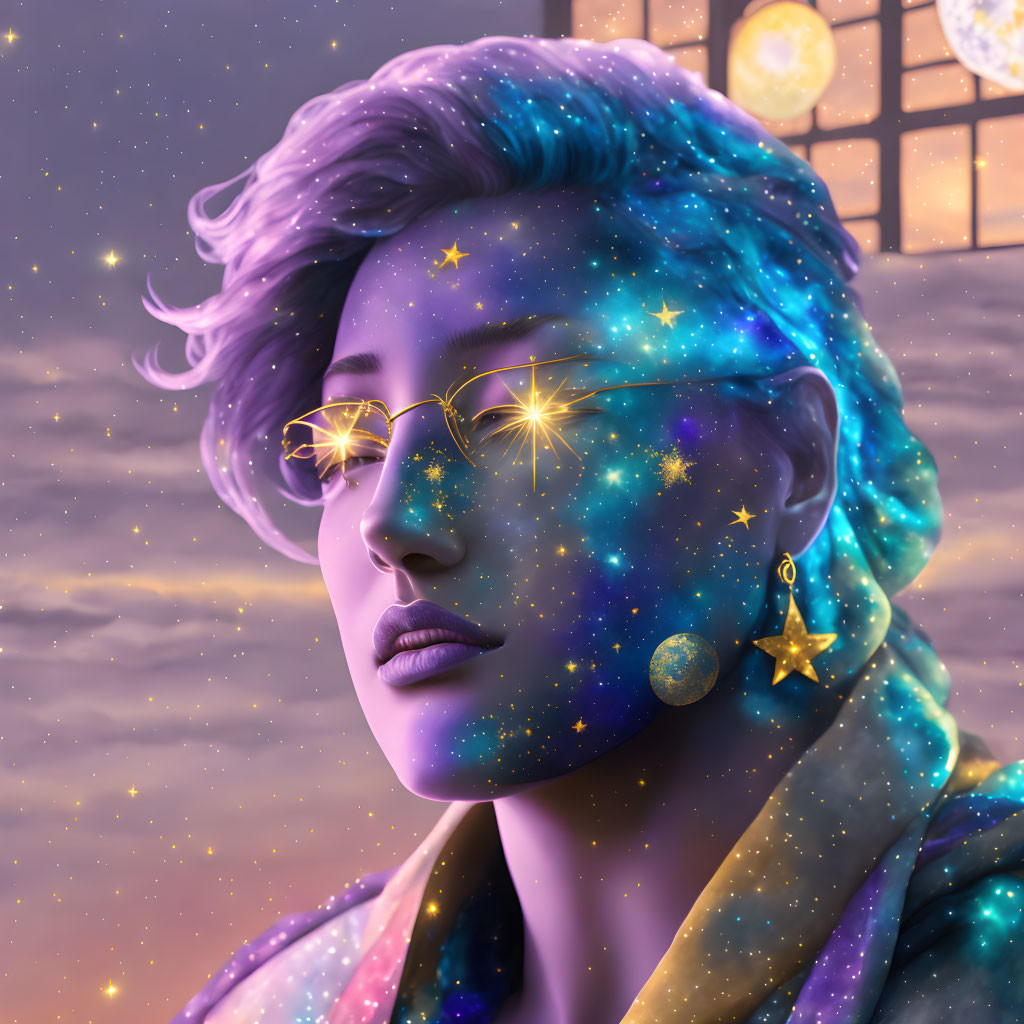 Galaxy-themed digital artwork featuring celestial elements