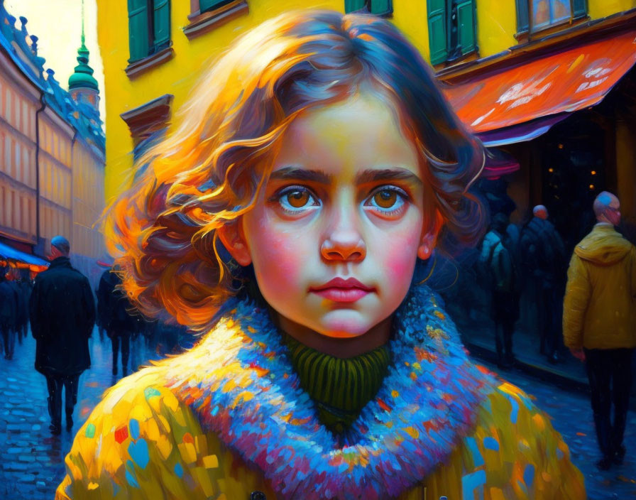 Vibrant Portrait of Young Girl with Wavy Hair and Expressive Eyes