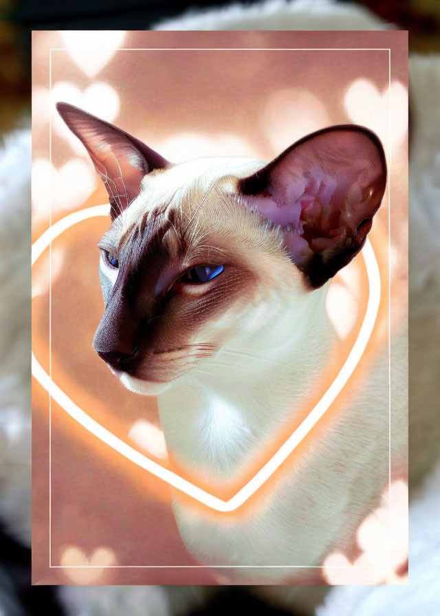 Siamese Cat with Blue Eyes and Heart Filter Displayed