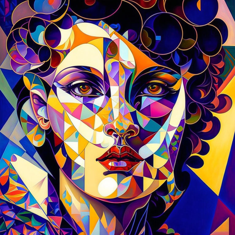 Vibrant Cubist-style Woman's Face Illustration