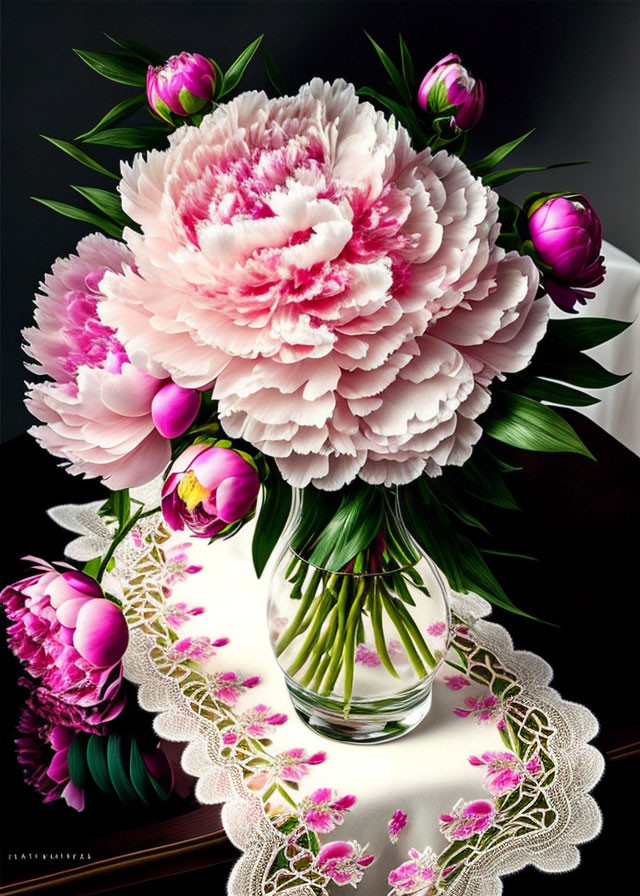 Pink Peonies in Varying Shades Arrangement in Clear Glass Vase