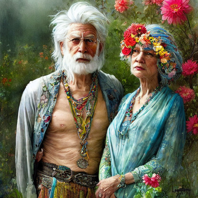 Elderly couple with bohemian style and artistic fashion sense