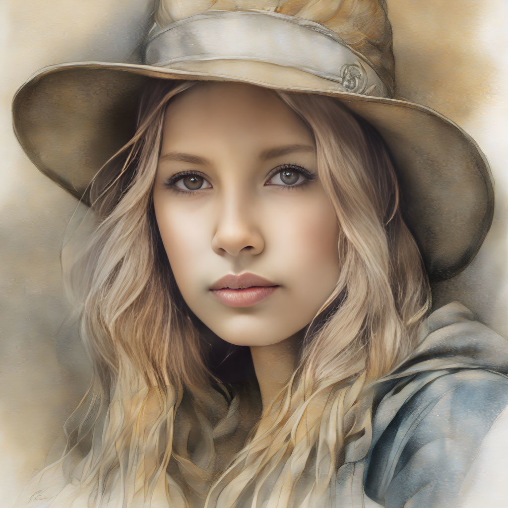 Woman with Piercing Eyes in Hat and Blond Hair Portrait