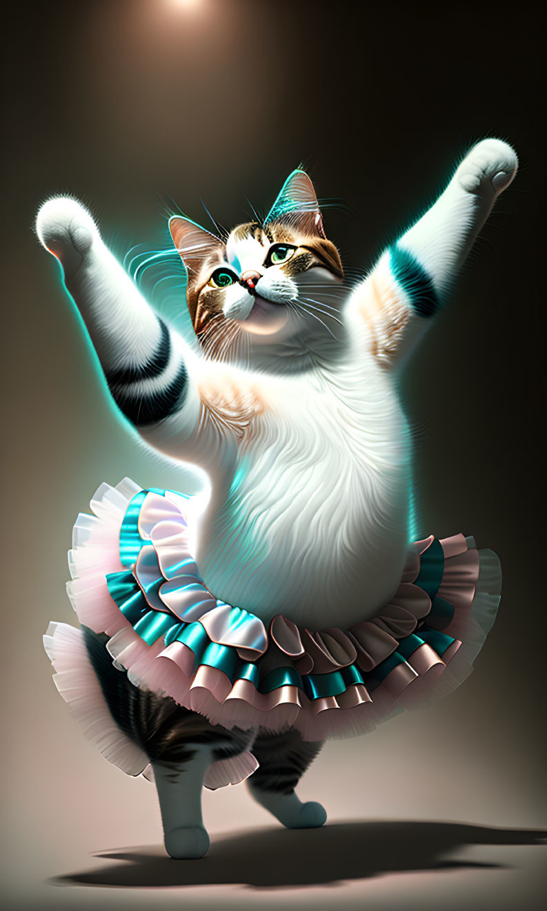 Cat in Pink Tutu Ballet Dance Pose Illustration