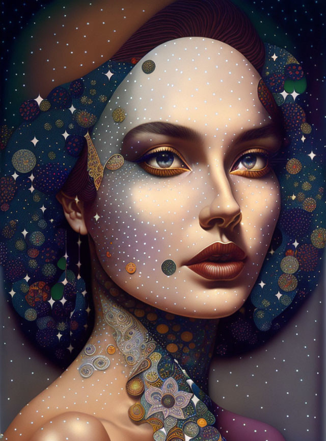 Cosmic-themed stylized portrait of a woman