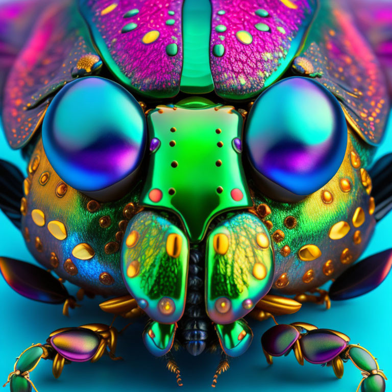 Colorful Beetle with Iridescent Exoskeleton in Purple, Green, and Gold