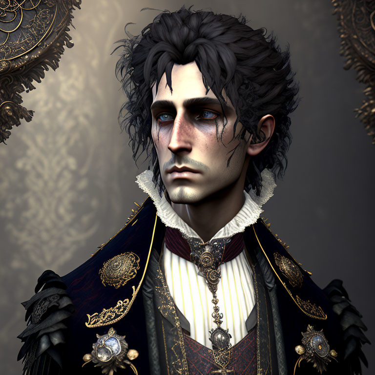 Portrait of a aristocratic man with dark hair and ornate jacket