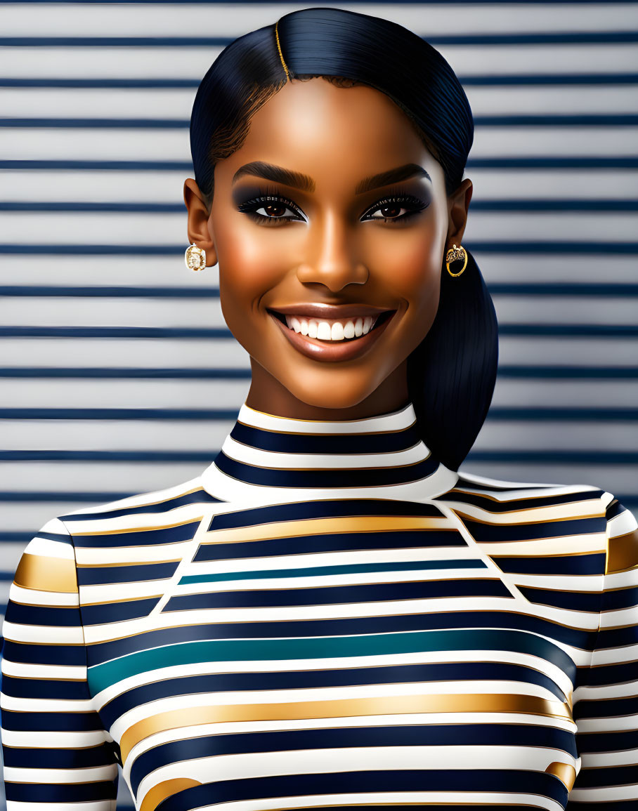 Stylish Woman in Striped Top with Radiant Smile