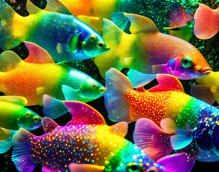 Colorful Tropical Fish in Psychedelic Setting