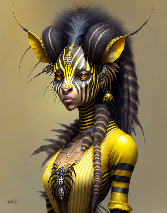 Fantasy portrait of female figure with tiger-like features